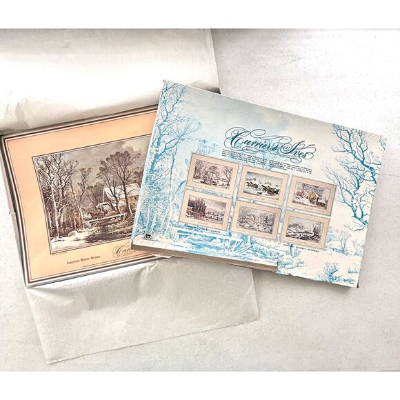 Vintage 1973 Currier Ives Winter Christmas Reversible Placemats Original Box